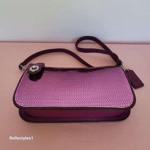 COACH Penn Sequined & Smooth Leather Small Shoulder Bag - Dark Magenta⭐ - Picture 4 of 16